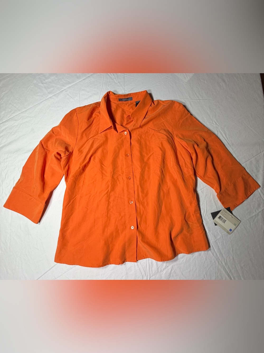 NWT Liz Claiborne Women's Size 16 Orange Button-Up Blouse 3/4 Sleeve Collared